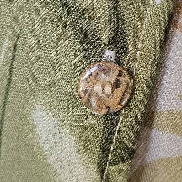 90s Small Tropical Hawaiian Floral Hibiscus Maxi Shirt Dress Sage Green Yellow - Picture 8 of 13